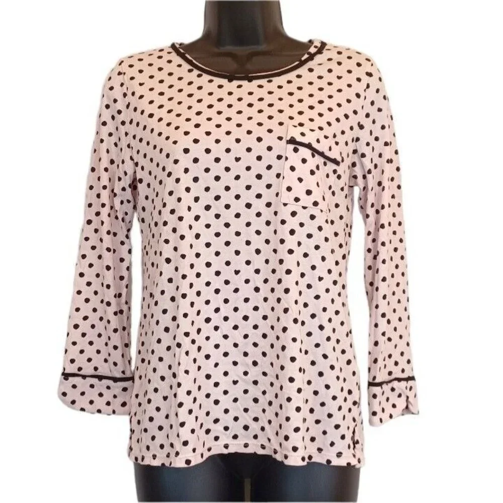 KATE SPADE Sz S Dream A Little Dream Polka Dot Pink Night T Pocket Casual Lounge - Picture 2 of 13
